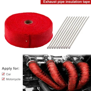 2" 50FT Red Roll Exhaust Wrap w/ 10 Ties Kit Manifold Header Pipe Heat Wrap Tape - Bild 1 von 11