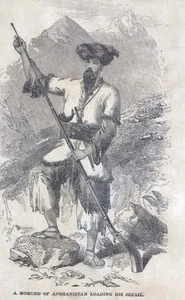 Antique Woodblock Engraving Print India Afghan Soldier  London Illustrated News - Picture 1 of 2