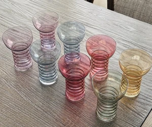 8 Dunbar Aramis 30er Jahre geringelt irisierend Glanz gerippt Art Deco Saftgläser - Bild 1 von 7