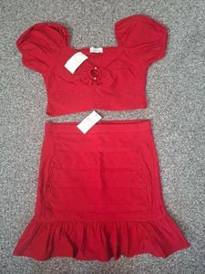 BNWT Quiz Red Puff Sleeve Summer Co-Ord Set – Top (14) & Skirt (16) - Picture 1 of 7