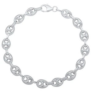 Kaffeebohnenarmband 8mm 925 Sterling Silber Herren Damen Armband  Poliert Stempe - Bild 1 von 16