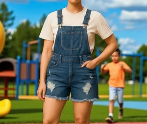 NWT Cat & Jack Girl’s Blue Jean Shortalls Shorts Overalls Size M 7/8 NWT - Picture 1 of 3