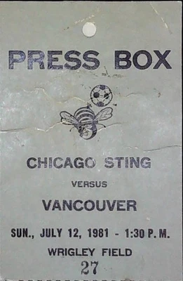 Chicago Sting Vancouver Press Box Wrigley Field NASL Soccer Ticket 7/12/1981 - Image 1 of 2