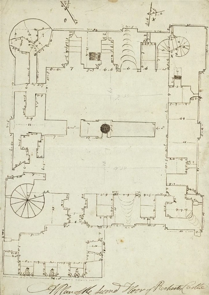 Dibujo a pluma y tinta plano del castillo de Rochester Kent finales del siglo XVIII principios del siglo XIX Foto 1 de 4