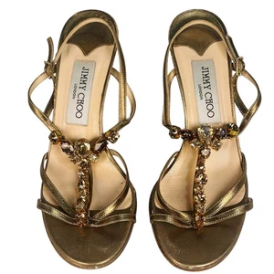 Jimmy Choo elegante Sandalen mit Kristallverzierung goldbraunen Absätzen Größe 37 US 7 - Bild 1 von 20
