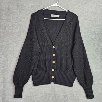 FB Beach Free People Women's Black V-neck Chunky Cardigan Sweater Size XS - Image 1 of 4
