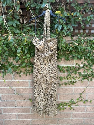 Vestido midi halter de seda con estampado de leopardo marrón tostado Laundry by Shelli Segal para mujer S Foto 1 de 4