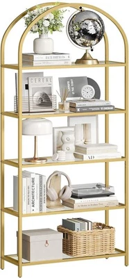 5 Tier Shelving Unit VASAGLE Tempered Glass Gold Shelf Storage Arch Steel Frame - image 1 of 4