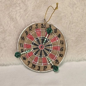 Vintage Dartboard Christmas Ornament – Hand-Painted with 3D Darts – 3.25" Round - Picture 1 of 3