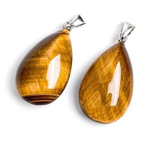 Natural Yellow Teardrop Tiger Eye Top Drilled Healing Gemstone Pendant - Picture 1 of 4