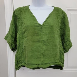 ZARA 100% Leinen Boxy Relaxed Fit Grün Kurzarm Top Luftig Fließend Größe M - Bild 1 von 8