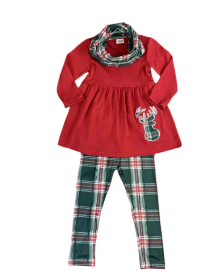 Conjunto de 3 piezas a cuadros tartán rojo y verde, nuevo con etiquetas, niñas, vacaciones, invierno, talla 5 Foto 1 de 1