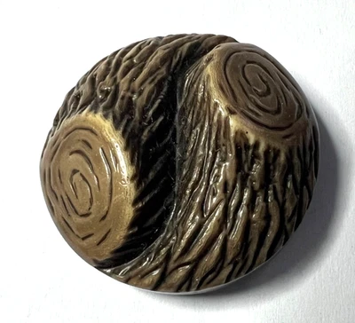 Old 2-pc. Buffed brown celluloid button~"Tree LOGS"~1-1/16"~A57 - Image 1 of 2