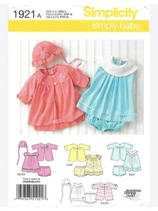 Simplicity Pattern 1921 A, Uncut Simply Baby Dress Coat Hat Outfit, size XXS - L - Picture 1 of 2