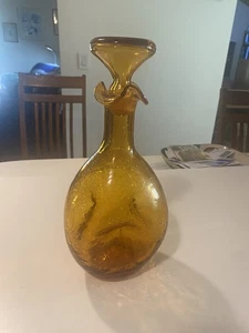 "Decantador de vidrio Pilgrim ámbar pellizcado botella craqueada con tapón 12""" - Imagen 1 de 18