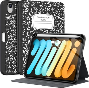 For iPad Mini 8.3" Case with Pencil Holder Composition Notebook Auto Sleep/Wake - Picture 1 of 40