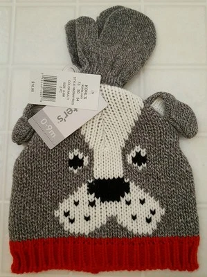 NWT Carter's Infant Baby BOY GIRL Unisex 0-9 MONTHS Hat & Mitten Set DOG #193516 - Image 1 of 4