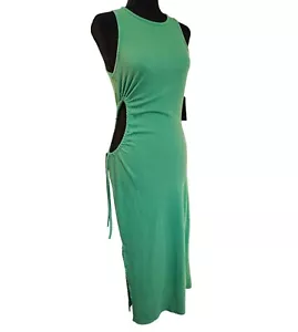 Green Ribbed Knit Sleeveless Bodycon Sexy Maxi Dress W/ Side Cutouts Size S - Picture 1 of 5