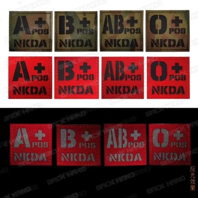 IR Reflective Blood Type A+ B+ AB O POS NKDA Medical Patch Emblem Fastener Badge - Image 1 of 2