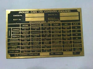 Typenschild XK MK Coventry Jaguar Messing Schild s99 oldtimer Verbrenner! Restp - Bild 1 von 1