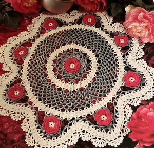 CROCHET ~ “Burges Roses Doily” ~ PATTERN ~ - Picture 1 of 2
