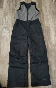 Boys Girls Kids L.L. BEAN Size 12 Black Ski SNOW BIBS Grey Fleece Upper Bibs - Picture 1 of 4