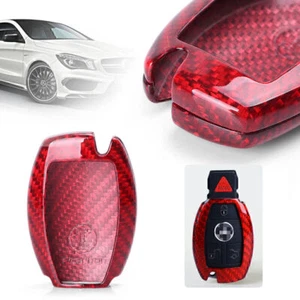 Remote Key Fob Shell Case Replacement Keyless For Mercedes Benz Carbon Fiber Red - Picture 1 of 8