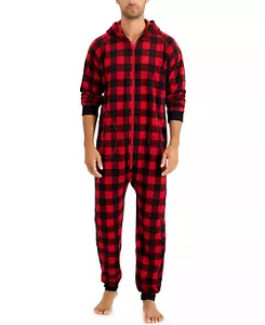 FAMILY PAJAMAS Men's 1-Piece Checkered Hooded Pajamas sz M Medium Red PJs - Picture 1 of 2