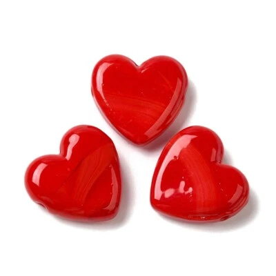 20pcs 20mm Red Lover Beads Glass Heart Beads, Handmade Lampwork Beads for DIY - Image 1 of 3
