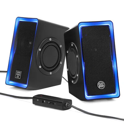 GOgroove SonaVERSE O2i Speakers for PC with AUX Input (Black with LEDs) - Image 1 of 4