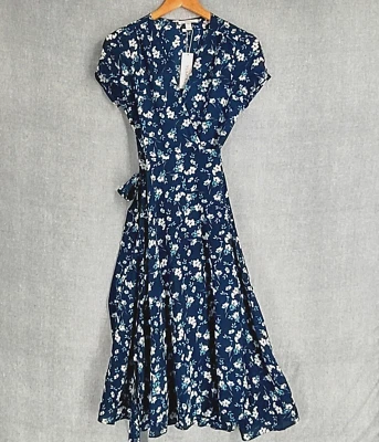 Yumi Kim Spin Me Round Dress XXS Bon Voyage Navy Blue Floral Silk Tie Wrap Lined - Image 1 of 4