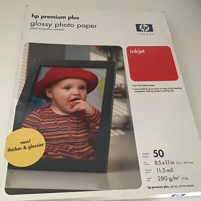 NIB HP PREMIUM PLUS PHOTO PAPER 11  X 8.5 INKJET HIGH GLOSS 50 SHEETS @A7 - Image 1 of 2