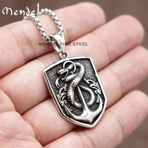 MENDEL Mens Nautical Snake Shield Anchor Beach Pendant Necklace Stainless Steel - Picture 1 of 9