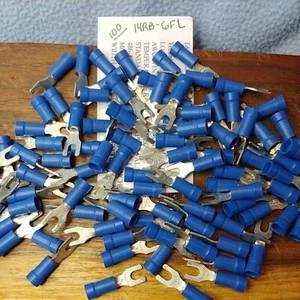 (100) 14RB-6FL StaKon Fork Vinyl Insul. Terminal Connector #6 bolt 18-14 AWG NOS - Picture 1 of 3