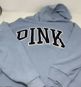Sudadera con Capucha Rosa Victorias Secret Pullover Recortado Manga Larga Azul Med - Imagen 1 de 9