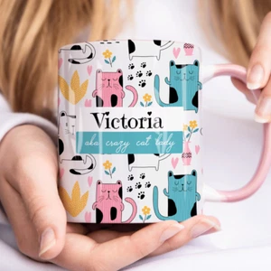 CRAZY CAT LADY Personalised Name Mug, Personalised Cat Lover Gift, Cat Mug Her - Picture 1 of 9