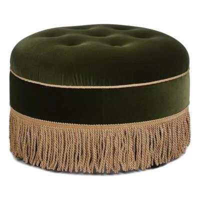 Yolanda 24" Round Upholstered Accent Ottoman Olive Green Performance Velvet - Image 1 of 4