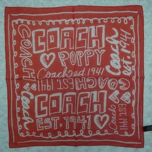 COACH Red Logo Cotton Silk Scarf Scarves 17.5" X 18" P146 - Picture 1 of 9