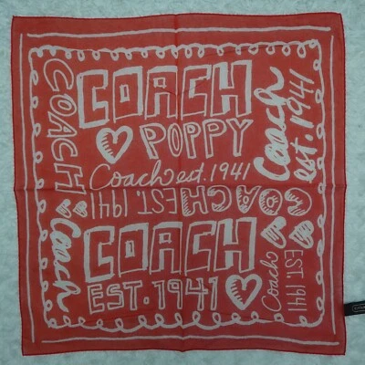 COACH Red Logo Cotton Silk Scarf Scarves 17.5" X 18" P146 - Image 1 of 4