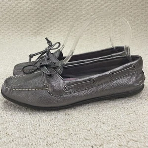 Sperry Schuhe Damen Größe 7,5 M Topsider Leder Boot silber metallic Slipper - Bild 1 von 10
