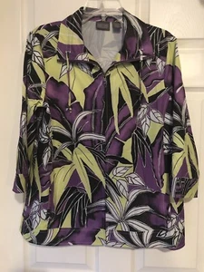 ADDITIONS BY CHICO'S Purple Green Black Poly Blend Zip Front Jacket Sz 1 (Med 8) - Picture 1 of 9