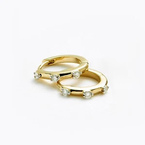 Stunning Natural Diamonds Solid 14k yellow gold, Mini Celestial Huggie Earrings. - Picture 1 of 4