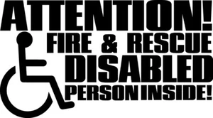 6" Achtung Feuerwehr Behinderte Person innen Aufkleber Fensteraufkleber Leben retten - Bild 1 von 3