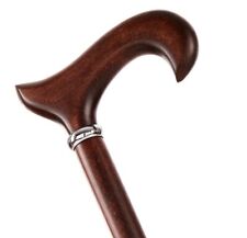 Brown Wooden Walking Stick Cane Derby Grip Ergonomic Handle With Ring Great