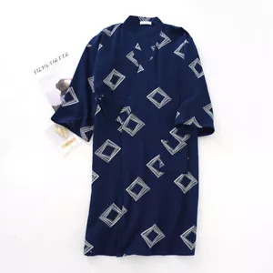 Nuevo albornoz cómodo estilo kimono para hombre en azul marino con patrón geométrico - Imagen 1 de 2