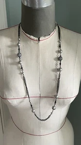 J. Crew Halskette geschwärztes Metall grau Perlen Strass 30" - Bild 1 von 6