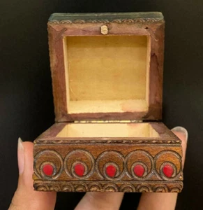Handmade Carving Wooden Jewelry Box 2"x2"x 1.3" Engraved Gift Top Crafts Heart  - Picture 1 of 9