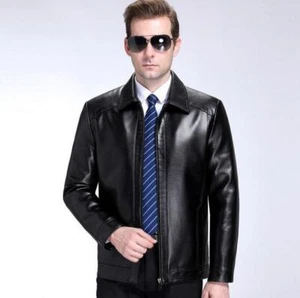 Spring/ Fall Men's Faux Leather Lapel Jacket Casual Middle and aged Dad PU coat - Picture 1 of 15
