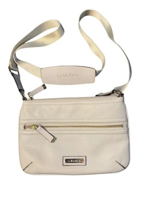 Calvin Klein Pebble Faux Leather Crossbody Bag Off White Gold Hardware 9.5"x6.5" - Image 1 of 4