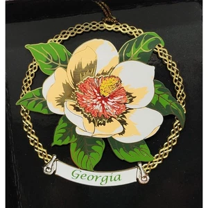 Georgia State Flower Colored Brass Ornament  - Picture 1 of 6